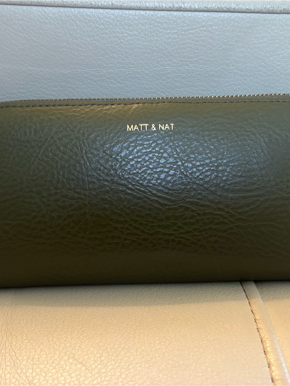 Matt & Nat Olive Green Zip Wallet with Gold Logo